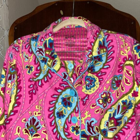 Nick & Nora Women’s Pajama Set Small Pink Paisley Button Front Top Pants Cotton - Picture 3 of 11